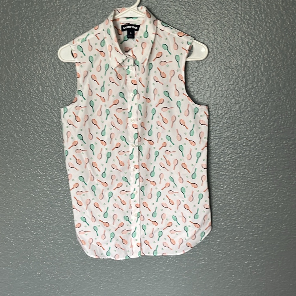 Lands End Tennis racket size 8 sleeveless collared button down supima co…